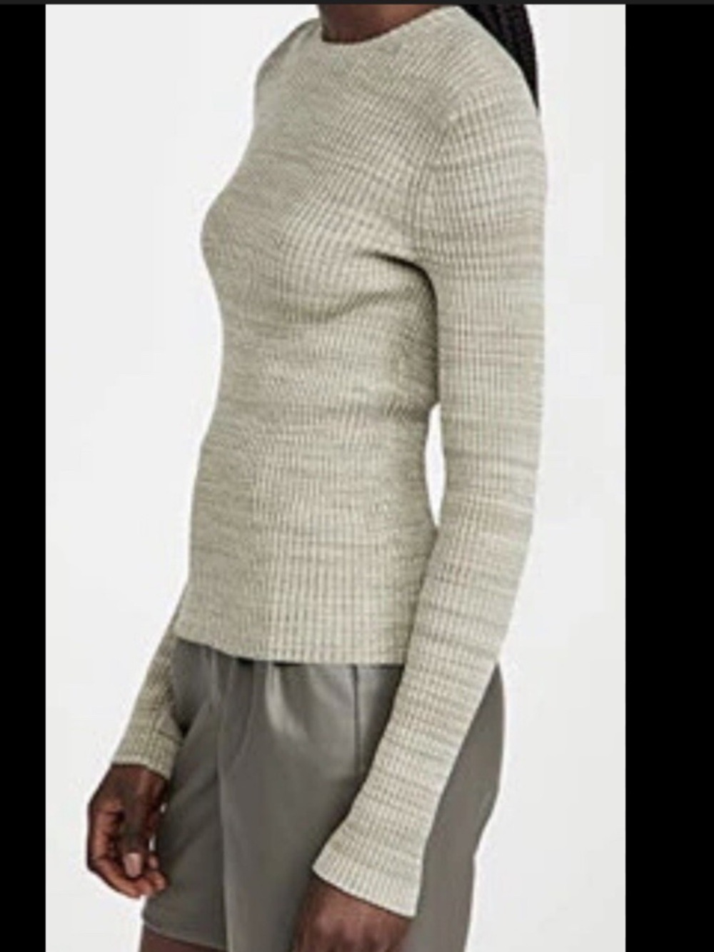 Ribbed Long-Sleeve Crewneck Sweater - Light Beige